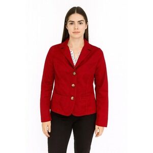 L.L. Bean Womens Red Blazer Jacket Size 0‎ Mid-Length 3 Button Front